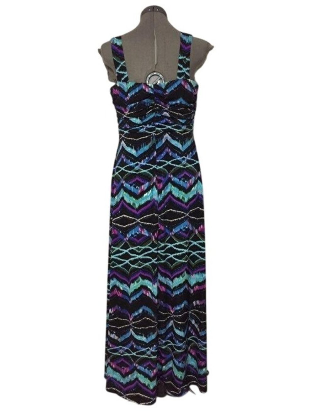 Bisou Bisou Michelle Bohbot Maxi Dress Womens 10P Petite Beaded Chevron Used - Picture 5 of 16